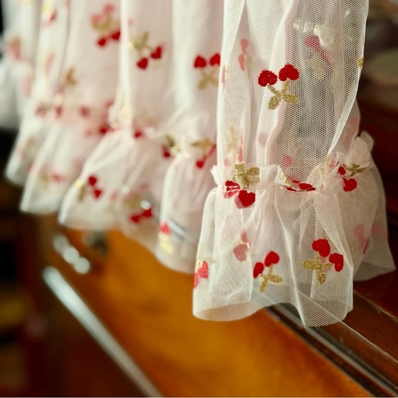 Little Lass Spring/Summer pink with cherry print Ruffled Tulle Dress 18 months - Picture 4 of 6